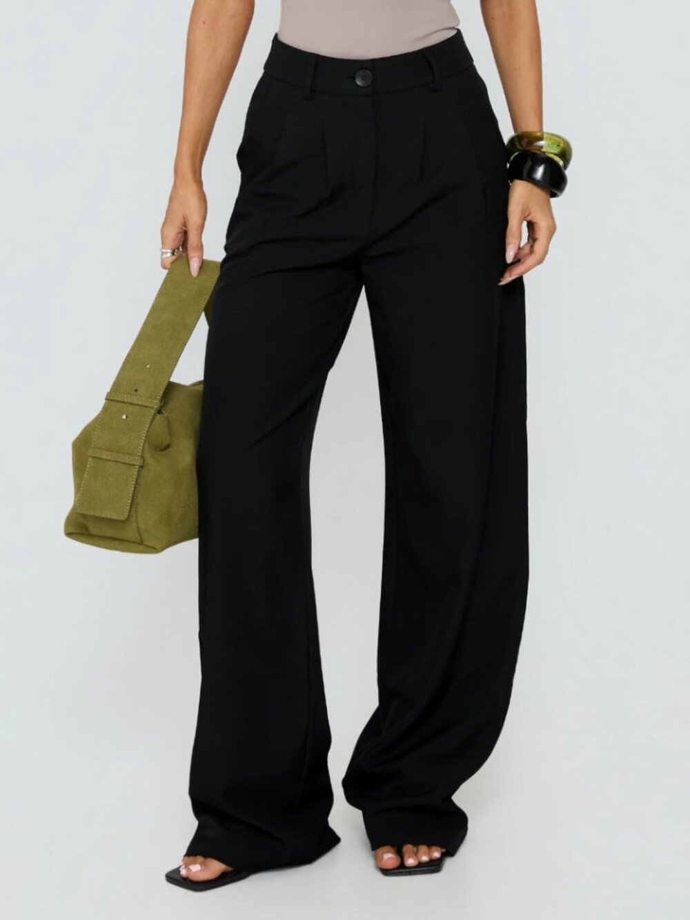 EUC Princess Polly Archer high rise wide leg pants black size 8 - Picture 2 of 7